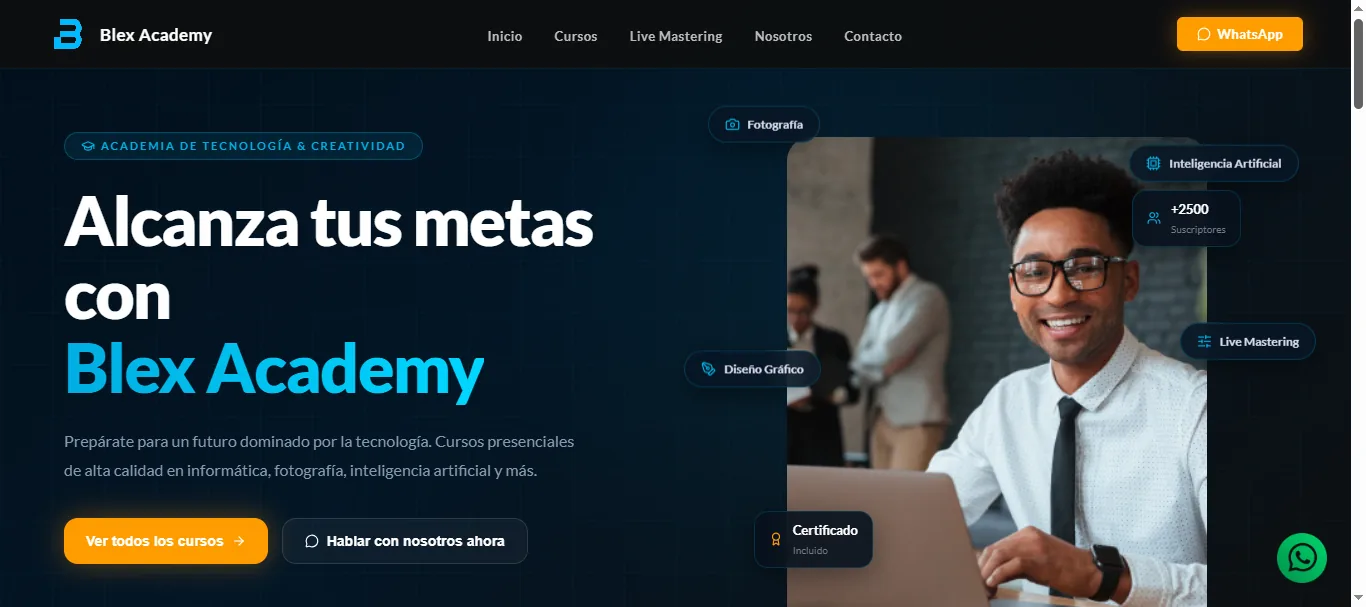 Page d’accueil du site de Blex Academy
